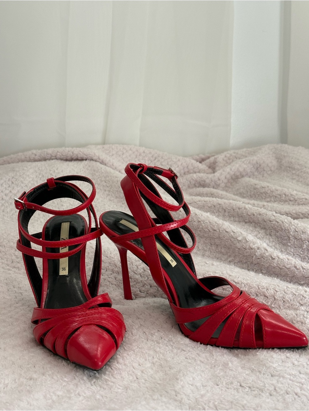 Red Strappy Pointed-Toe Heels